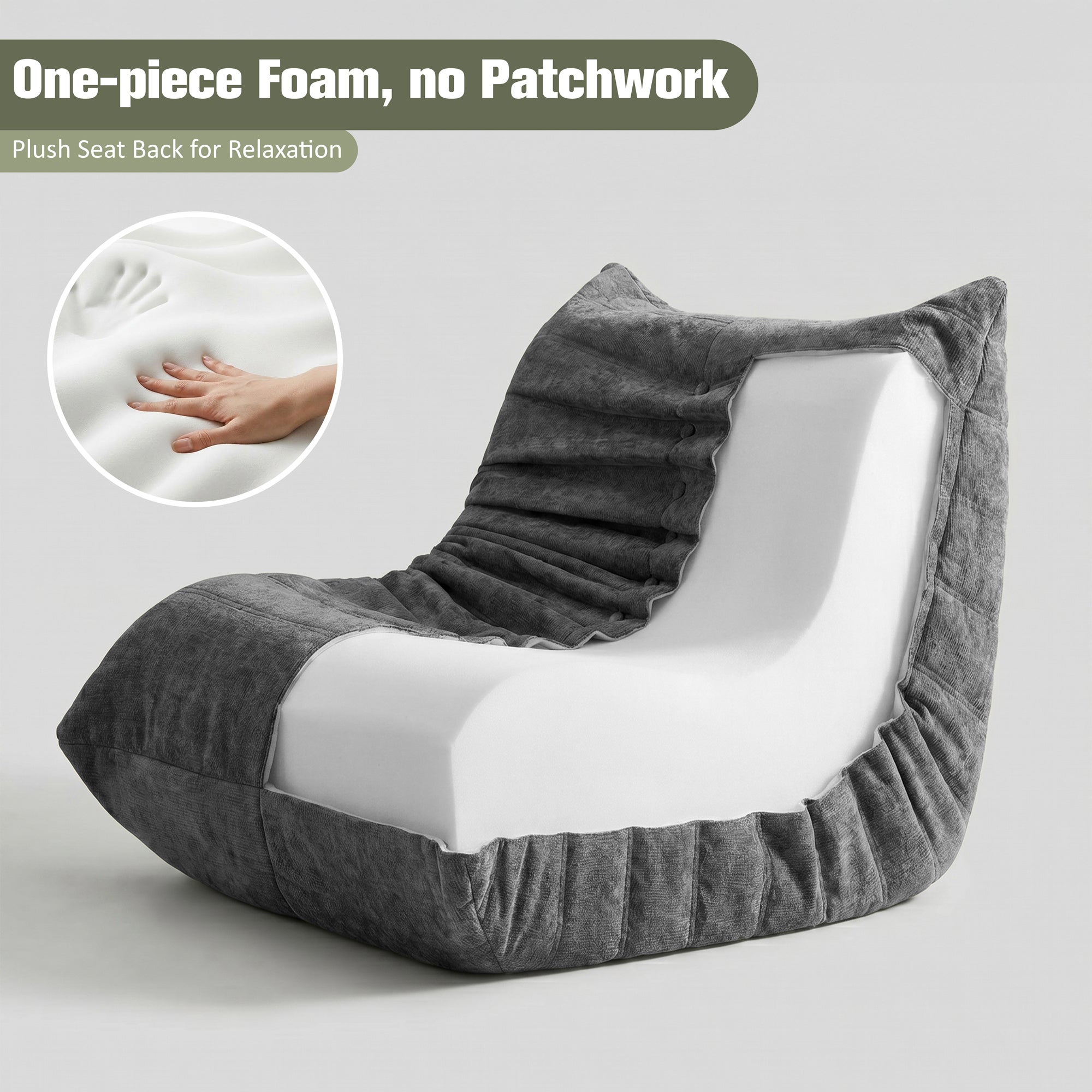 Vongrasig Bean Bag Chair for Adults, Line Fabric Lazy Sofa Couch, Memory Foam Filled Bean Bag Lounge Chair Perfect for Living Room, Bedroom and Office