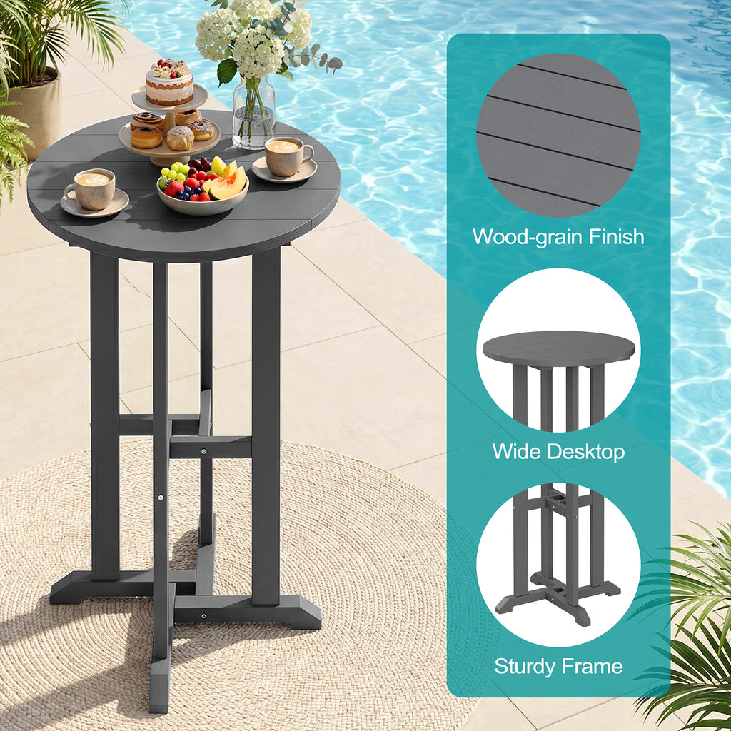 Vongrasig 3 Piece Patio Bar Set, All Weather HDPE High Bistro Stools Chair Set of 2 and Round Pub Bar Table, Outdoor High Top Patio Set for Lawn Garden, Balcony
