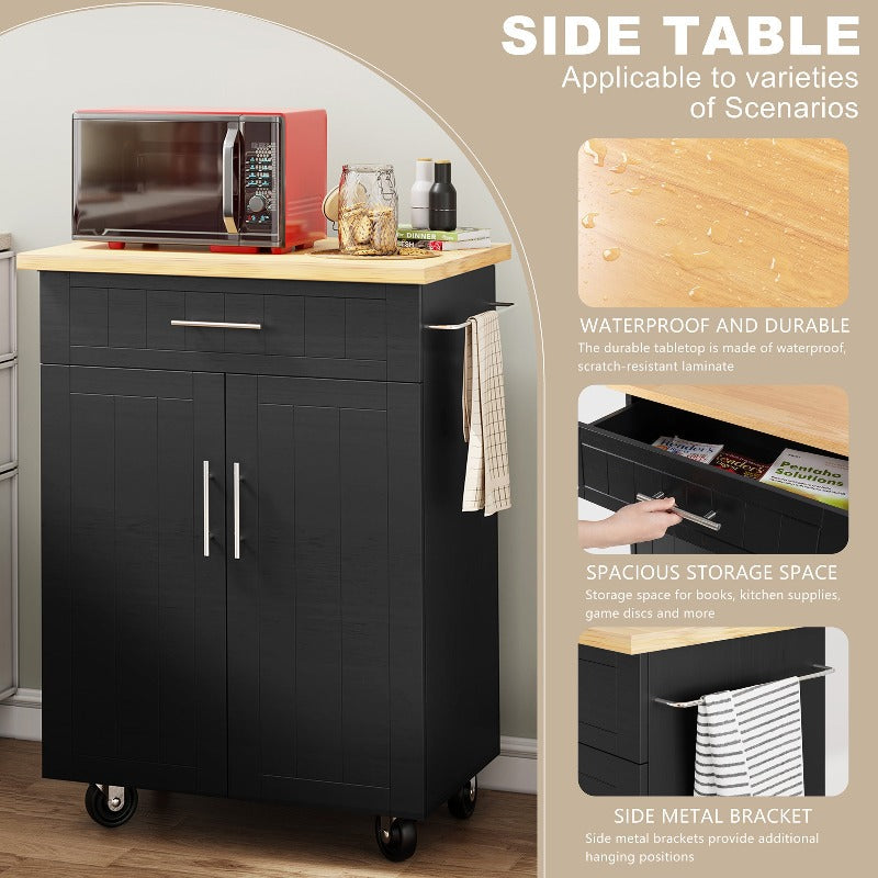 Walsunny 26 Rolling Kitchen Island with Solid Wood Top#color_black