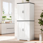 Vongrasig Kitchen Pantry Storage Cabinet with Barn Doors, Drawer and Adjustable Shelves, 6-Tier Tall Rustic Wood Cupboard Locker for Kitchen, Dining Room, Living Room, Bathroom