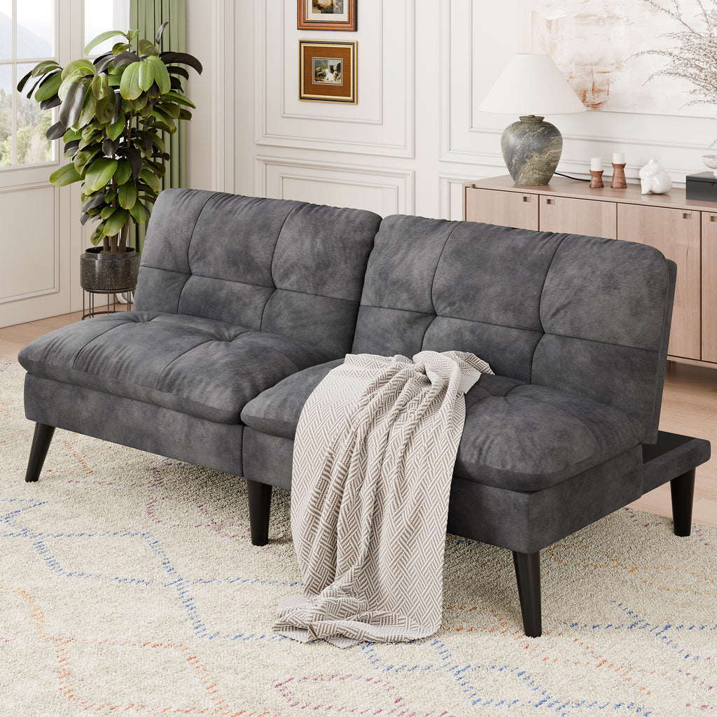 Vongrasig Futon Sofa Bed Velvet Futon Couch with Adjustable Backrest, Small Convertible Folding Sleeper Sofa Bed, Modern Loveseat for Living Room, Bedroom and Small Space, (Gray)