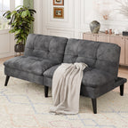 Vongrasig Futon Sofa Bed Velvet Futon Couch with Adjustable Backrest, Small Convertible Folding Sleeper Sofa Bed, Modern Loveseat for Living Room, Bedroom and Small Space, (Gray)