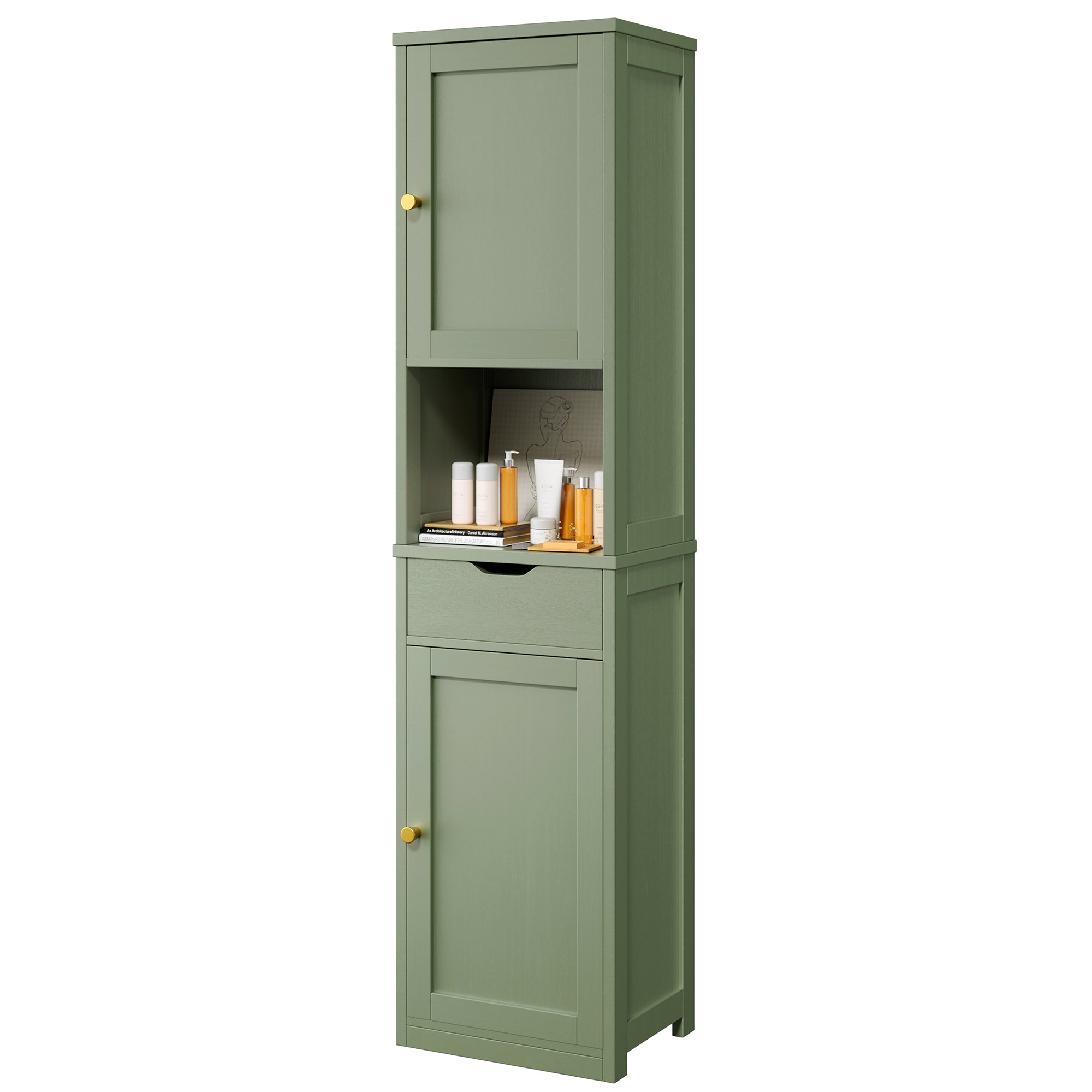 Vongrasig Tall Bathroom Storage Cabinet, 64”H Narrow Storage Unit for Small Spaces, Freestanding Modern Cabinet with Adjustable Shelves for Bathroom, Living Room, Kitchen