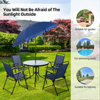 Vongrasig 6 Piece Folding Patio Dining Set,Small Metal Outdoor Garden Patio Table and Chair Set w/Umbrella for Lawn,Deck,Backyard,Black