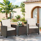 Vongrasig 3 Piece Patio Furniture Set Small Outdoor Wicker Rattan Front Porch Bistro Set Cushioned Patio Chairs Conversation Set with Glass Table for Lawn, Garden, Backyard, Balcony, Poolside