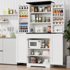 Vongrasig Kitchen Pantry Storage Cabinet with Barn Doors, Drawer and Adjustable Shelves, 6-Tier Tall Rustic Wood Cupboard Locker for Kitchen, Dining Room, Living Room, Bathroom