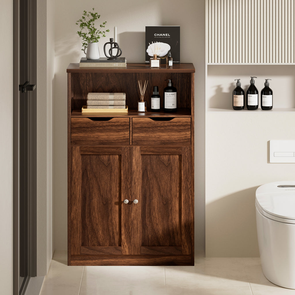 Vongrasig Bathroom Storage Cabinet, 42.5" H Freestanding Floor Cabinet | Wooden Modern Cabinet with 2 Drawers, Open Shelf and Adjustable Shelf for Bathroom, Laundry Room and Entryway
