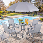 Vongrasig 6 Piece Folding Patio Dining Set,Small Metal Outdoor Garden Patio Table and Chair Set w/Umbrella for Lawn,Deck,Backyard,Black