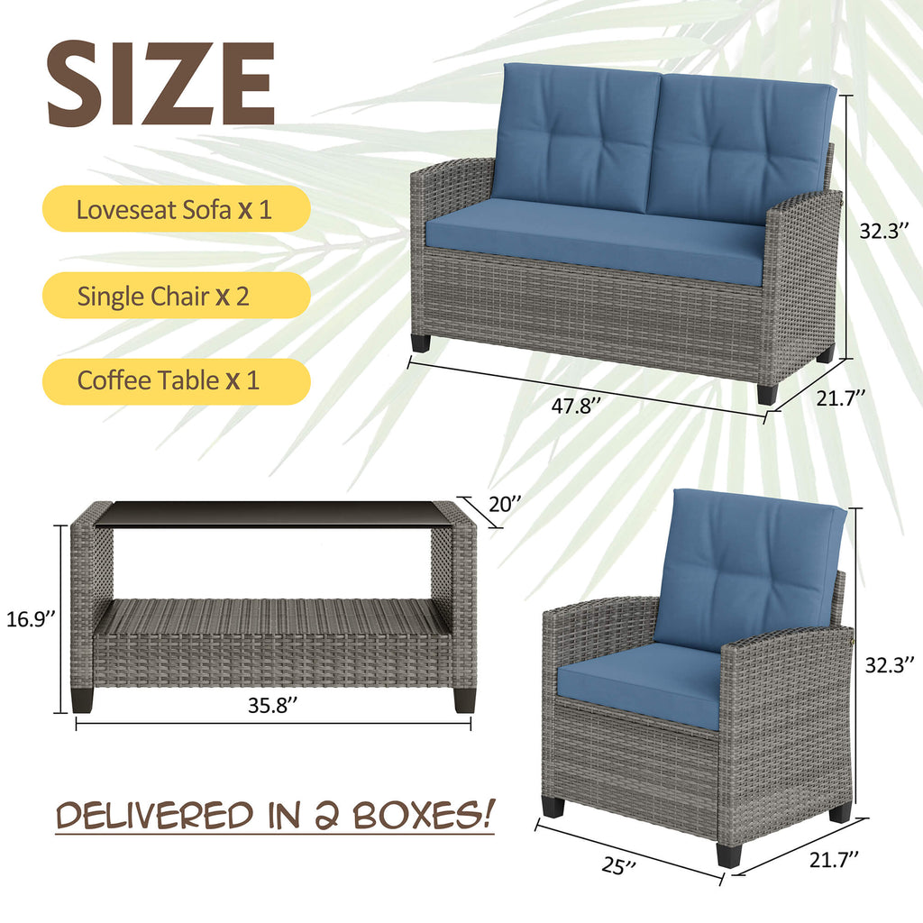 Vongrasig Patio Furniture 4 Pieces Outdoor Wicker Loveseat Set