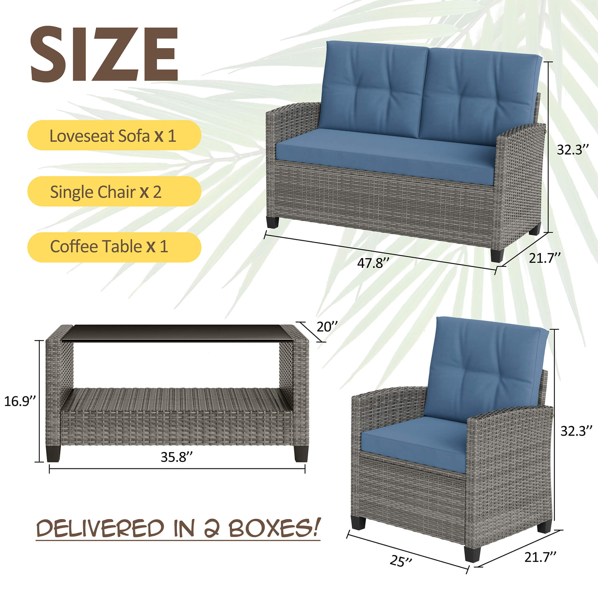 Vongrasig Patio Furniture 4 Pieces Outdoor Wicker Loveseat Set