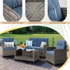Vongrasig Patio Furniture 4 Pieces Outdoor Wicker Loveseat Set