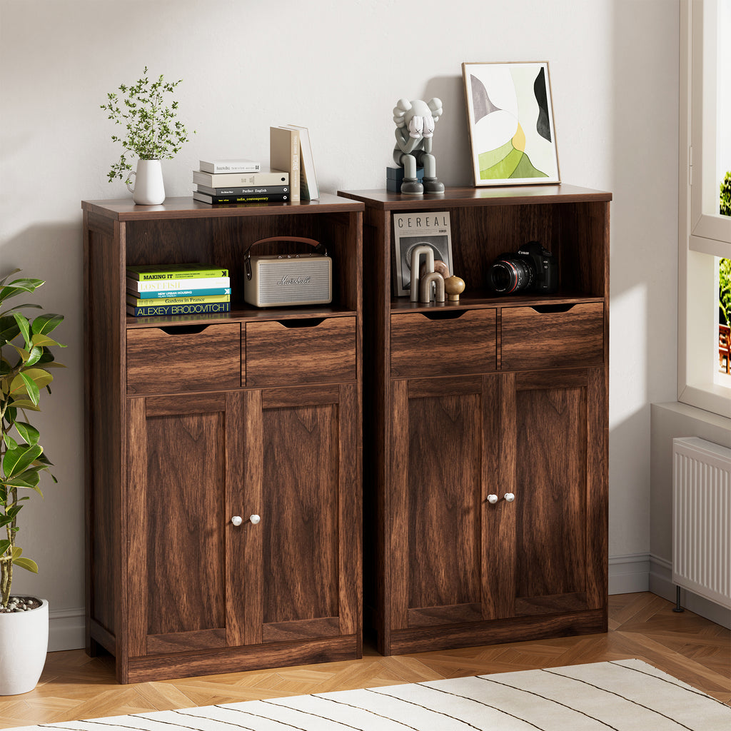 Vongrasig Bathroom Storage Cabinet, 42.5" H Freestanding Floor Cabinet | Wooden Modern Cabinet with 2 Drawers, Open Shelf and Adjustable Shelf for Bathroom, Laundry Room and Entryway