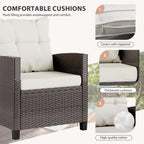 Vongrasig 3 Piece Patio Furniture Set Small Outdoor Wicker Rattan Front Porch Bistro Set Cushioned Patio Chairs Conversation Set with Glass Table for Lawn, Garden, Backyard, Balcony, Poolside