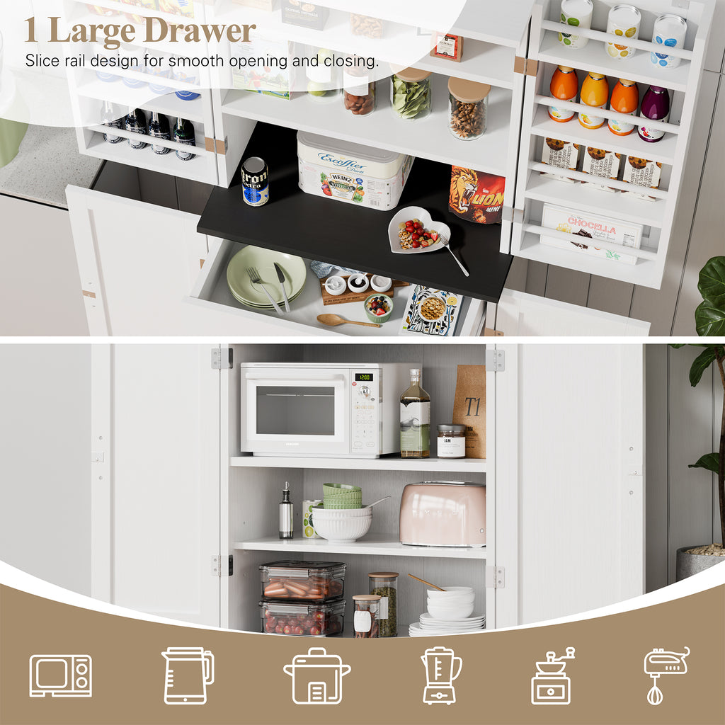 Vongrasig Kitchen Pantry Storage Cabinet with Barn Doors, Drawer and Adjustable Shelves, 6-Tier Tall Rustic Wood Cupboard Locker for Kitchen, Dining Room, Living Room, Bathroom