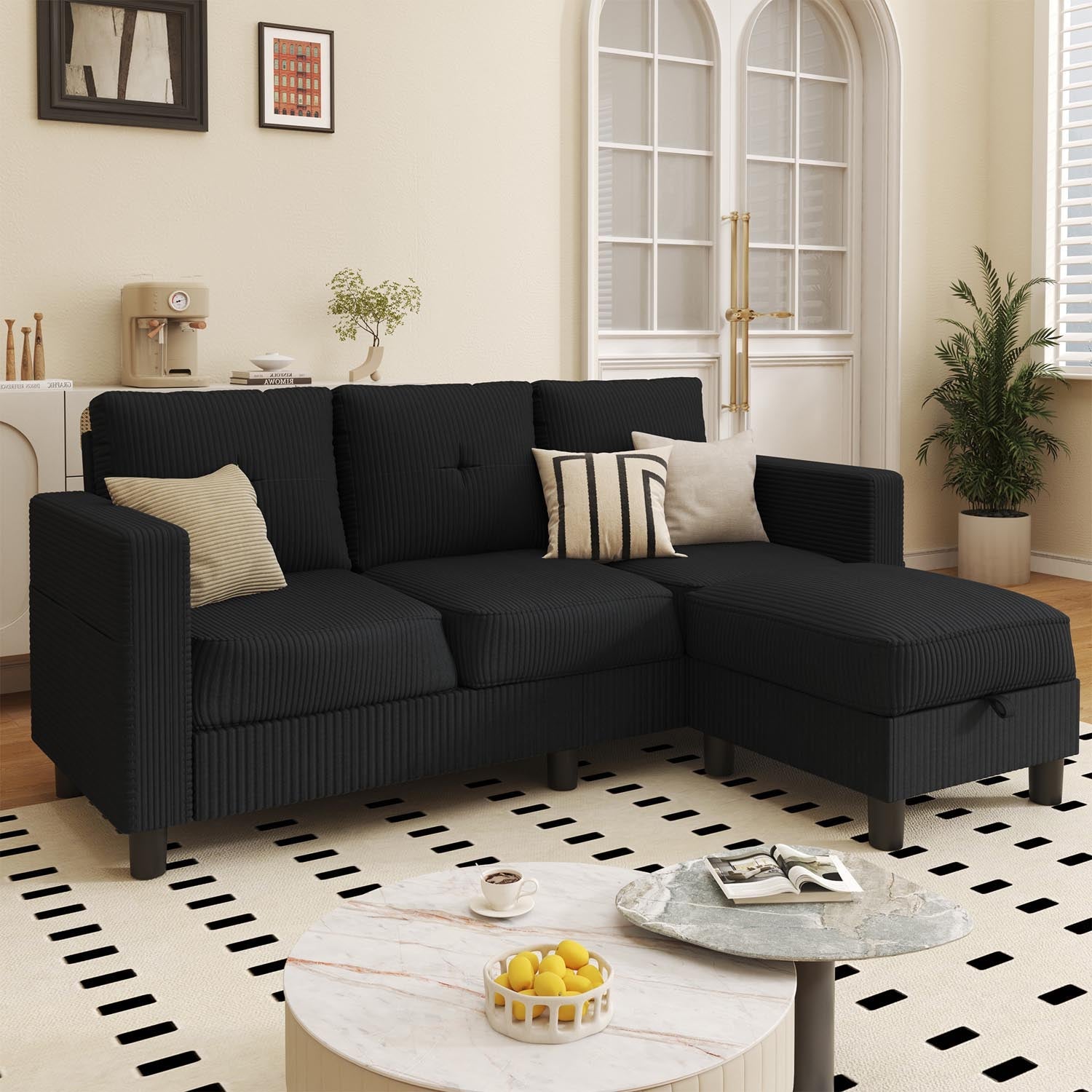 WALSUNNY livingroom sectional couch sectional couch #material_corduroy #color_black