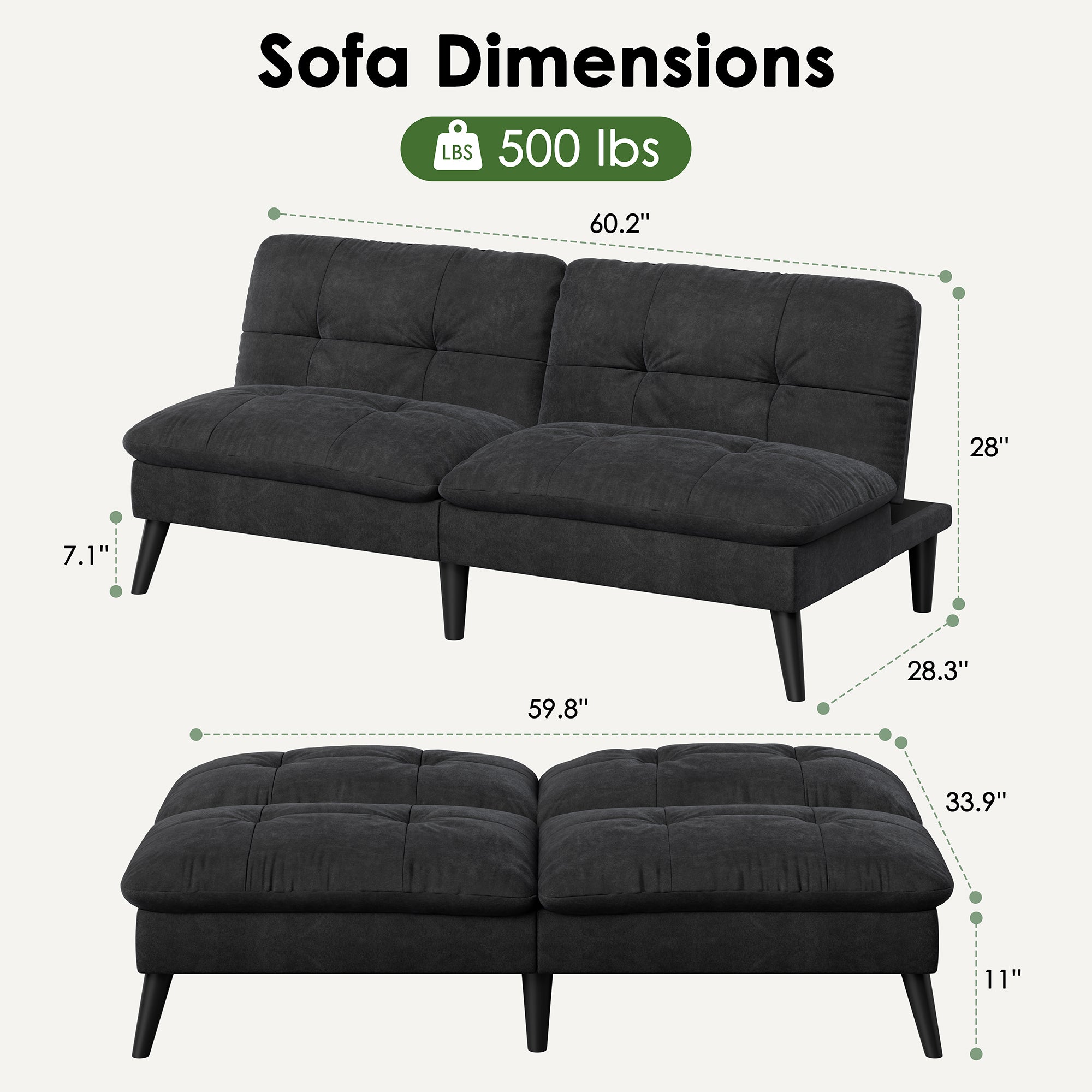 Vongrasig Futon Sofa, Black