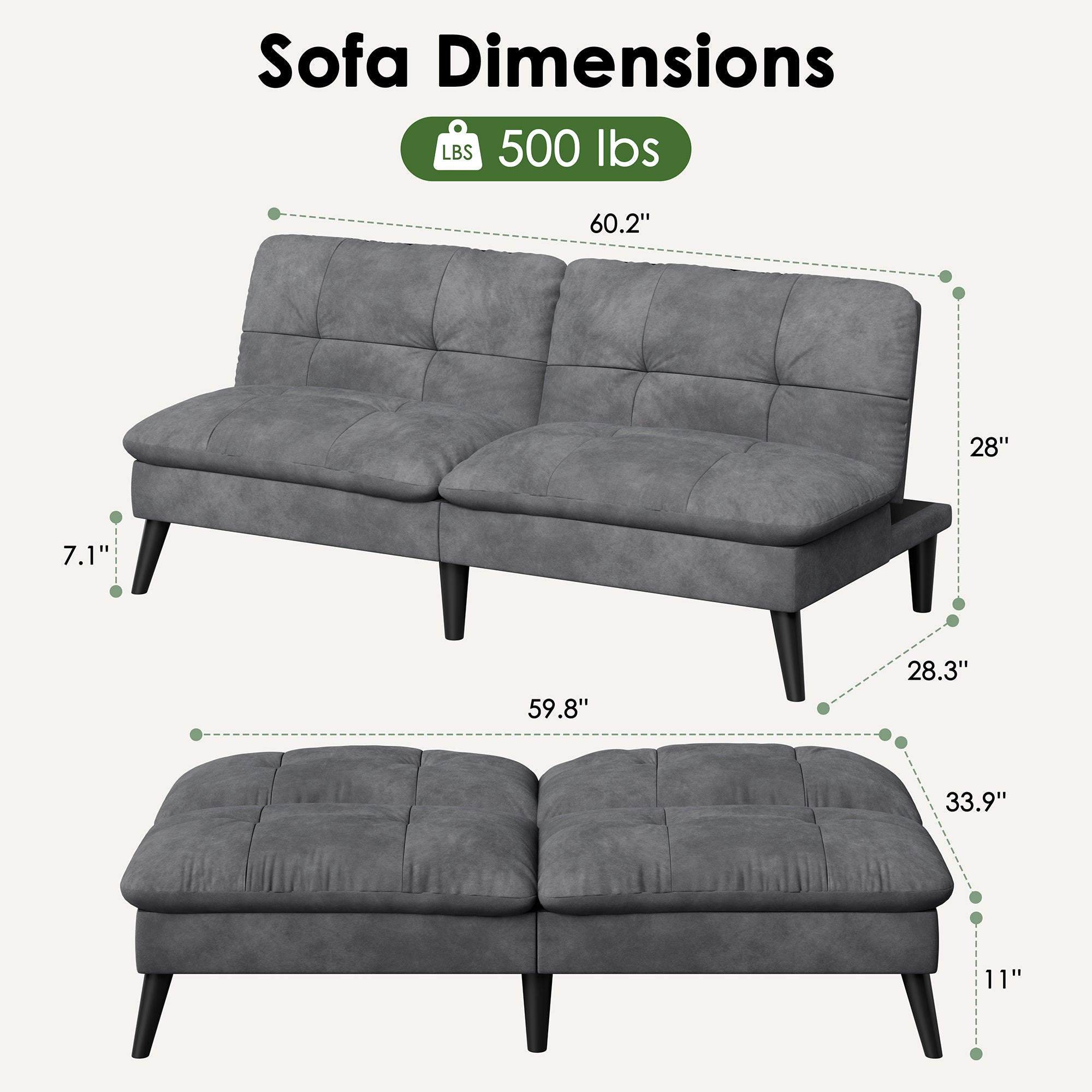 Vongrasig Futon Sofa Bed Velvet Futon Couch with Adjustable Backrest, Small Convertible Folding Sleeper Sofa Bed, Modern Loveseat for Living Room, Bedroom and Small Space, (Gray)