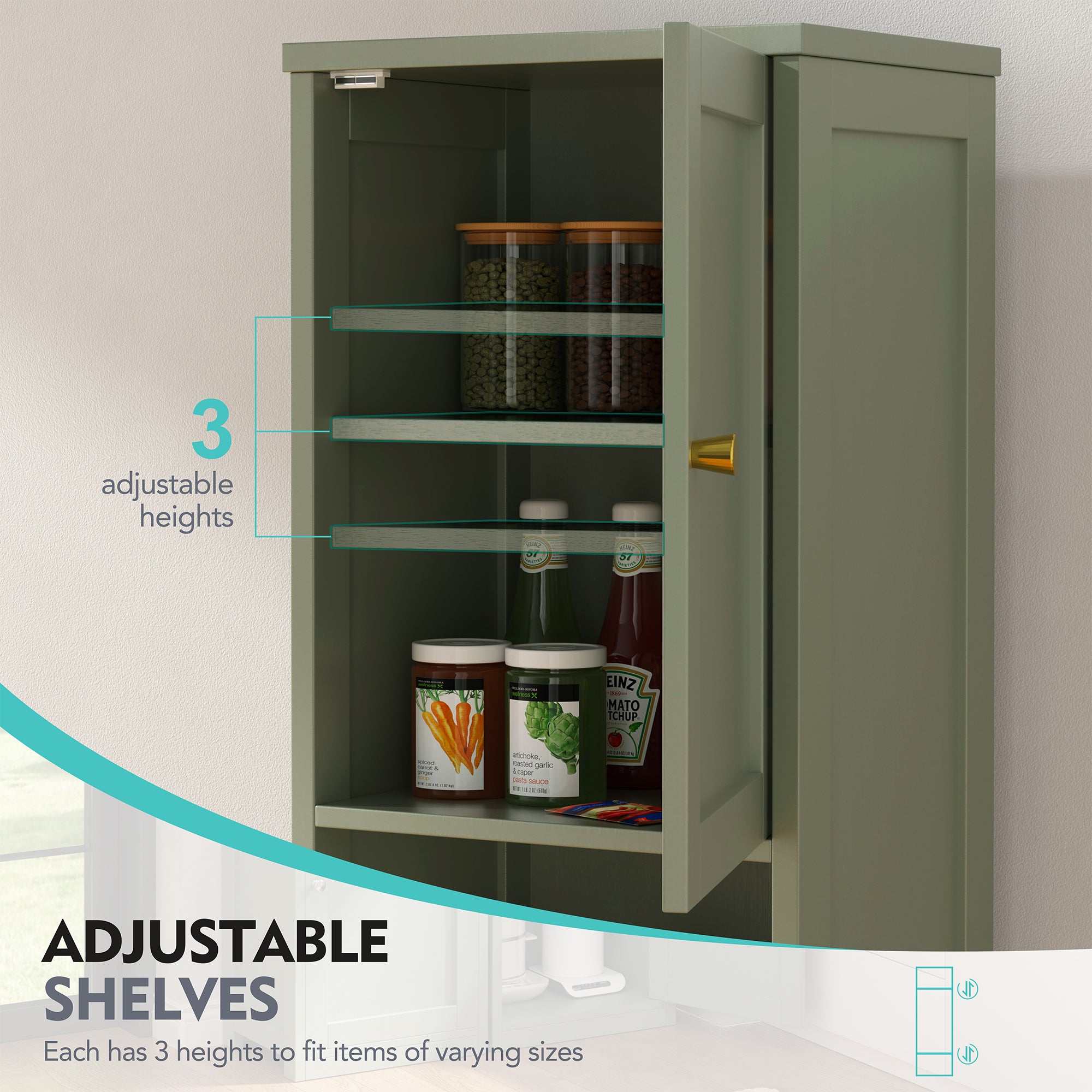 Vongrasig Tall Bathroom Storage Cabinet, 64”H Narrow Storage Unit for Small Spaces, Freestanding Modern Cabinet with Adjustable Shelves for Bathroom, Living Room, Kitchen