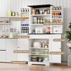 Vongrasig Kitchen Pantry Storage Cabinet with Barn Doors, Drawer and Adjustable Shelves, 6-Tier Tall Rustic Wood Cupboard Locker for Kitchen, Dining Room, Living Room, Bathroom