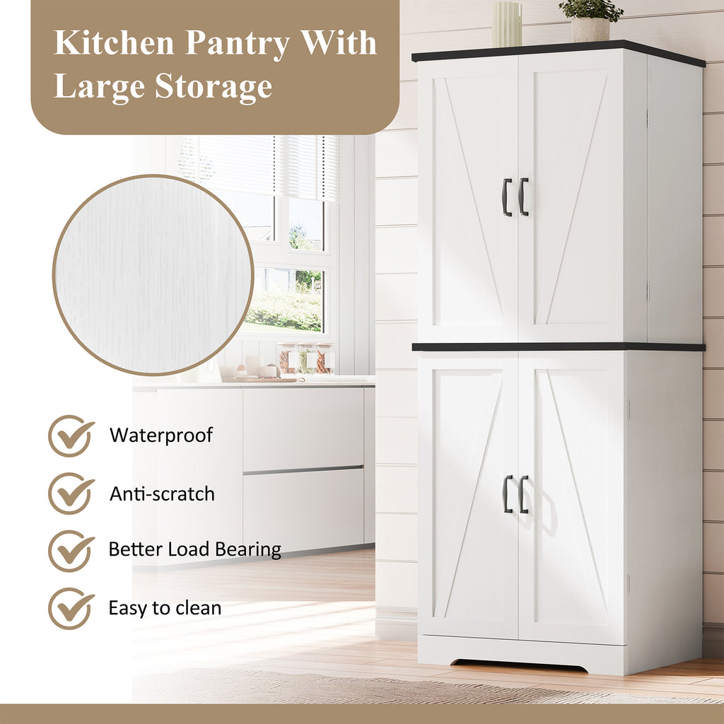 Vongrasig Kitchen Pantry Storage Cabinet with Barn Doors, Drawer and Adjustable Shelves, 6-Tier Tall Rustic Wood Cupboard Locker for Kitchen, Dining Room, Living Room, Bathroom