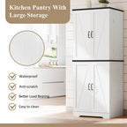 Vongrasig Kitchen Pantry Storage Cabinet with Barn Doors, Drawer and Adjustable Shelves, 6-Tier Tall Rustic Wood Cupboard Locker for Kitchen, Dining Room, Living Room, Bathroom