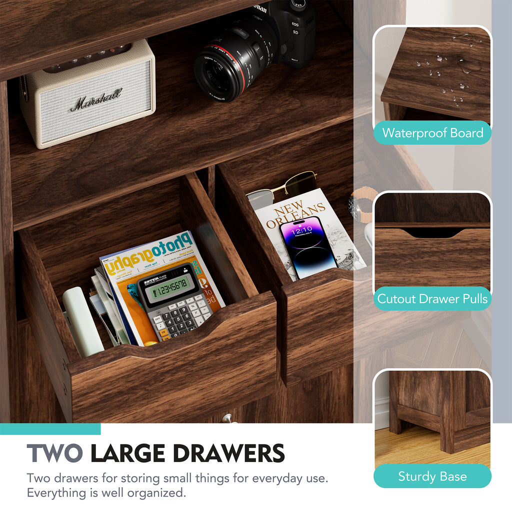 Vongrasig Bathroom Storage Cabinet, 42.5" H Freestanding Floor Cabinet | Wooden Modern Cabinet with 2 Drawers, Open Shelf and Adjustable Shelf for Bathroom, Laundry Room and Entryway