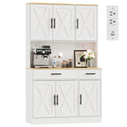 Vongrasig Farmhouse Pantry Cabinet with Charging Station, Tall Kitchen Pantry with Microwave Stand, Storage Drawers & Shelves, Large Kitchen Hutch for Living Room, Dining Room