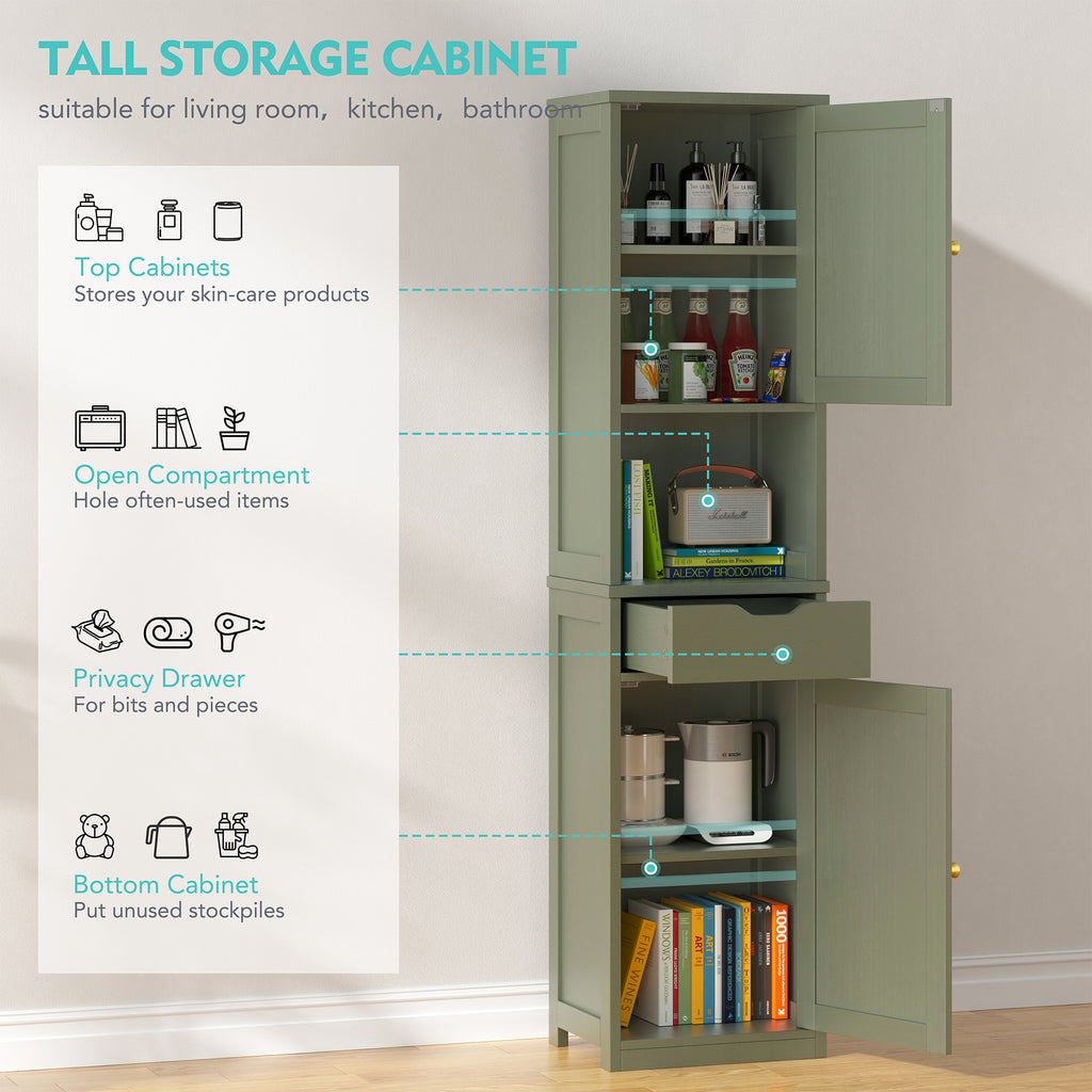 Vongrasig Tall Bathroom Storage Cabinet, 64”H Narrow Storage Unit for Small Spaces, Freestanding Modern Cabinet with Adjustable Shelves for Bathroom, Living Room, Kitchen