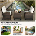 Vongrasig 3 Piece Patio Furniture Set Small Outdoor Wicker Rattan Front Porch Bistro Set Cushioned Patio Chairs Conversation Set with Glass Table for Lawn, Garden, Backyard, Balcony, Poolside