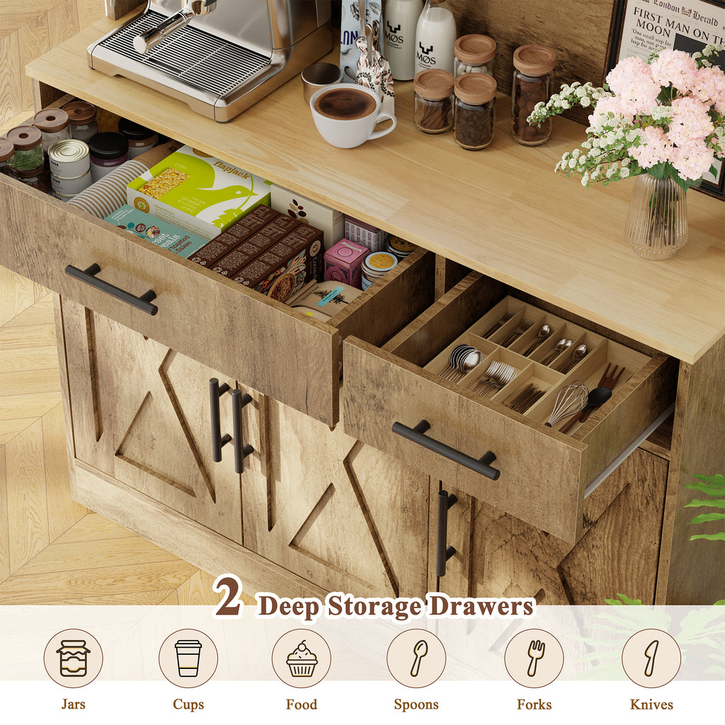 Vongrasig Farmhouse Pantry Cabinet with Charging Station, Tall Kitchen Pantry with Microwave Stand, Storage Drawers & Shelves, Large Kitchen Hutch for Living Room, Dining Room