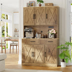 Vongrasig Farmhouse Pantry Cabinet with Charging Station, Tall Kitchen Pantry with Microwave Stand, Storage Drawers & Shelves, Large Kitchen Hutch for Living Room, Dining Room