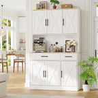 Vongrasig Farmhouse Pantry Cabinet with Charging Station, Tall Kitchen Pantry with Microwave Stand, Storage Drawers & Shelves, Large Kitchen Hutch for Living Room, Dining Room