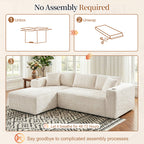 Vongrasig 103" Boneless Sectional Couches for Living Room, L-Shaped Chaise Modular Cloud Couch with Cup Holders on Armrests, Plush Corduroy Comfy Sofa with Memory Foam, No Assembly Required