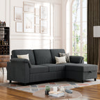 Vongrasig Convertible Sectional Sofa Couch, 3 Seat L Shaped Sofa with Removable Pillows Soft Corduroy Fabric Small Couch Mid Century for Living Room, Apartment and Office, Dark Grey