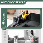Vongrasig Convertible Sectional Sofa Couch, 3 Seat L Shaped Sofa with Removable Pillows Soft Corduroy Fabric Small Couch Mid Century for Living Room, Apartment and Office, Dark Grey
