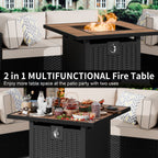 Walsunny 28" Propane Gas Fire Pit Table 50,000 BTU Square Outdoor Wicker (7436201689264)