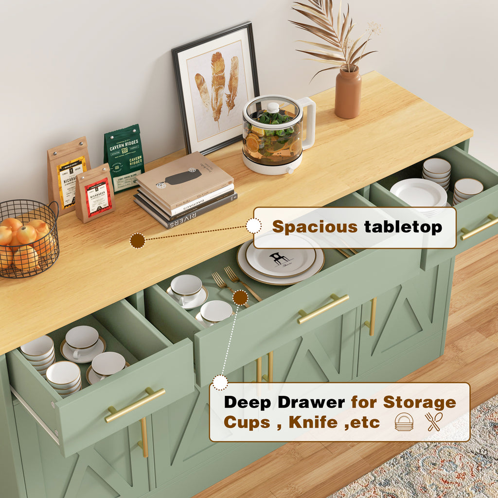 Vongrasig Buffet Cabinet with Storage, Farmhouse Coffee Bar Cabinet with Drawers, 53” Large Modern Sideboard Buffet with Adjustable Shelves for Kitchen, Dining Room