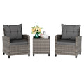 Vongrasig 3 Piece Patio Furniture Set Small Outdoor Wicker Rattan Front Porch Bistro Set Cushioned Patio Chairs Conversation Set with Glass Table for Lawn, Garden, Backyard, Balcony, Poolside