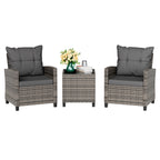 Vongrasig 3 Piece Patio Furniture Set Small Outdoor Wicker Rattan Front Porch Bistro Set Cushioned Patio Chairs Conversation Set with Glass Table for Lawn, Garden, Backyard, Balcony, Poolside