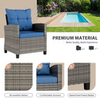 Vongrasig 3 Piece Patio Furniture Set Small Outdoor Wicker Rattan Front Porch Bistro Set Cushioned Patio Chairs Conversation Set with Glass Table for Lawn, Garden, Backyard, Balcony, Poolside