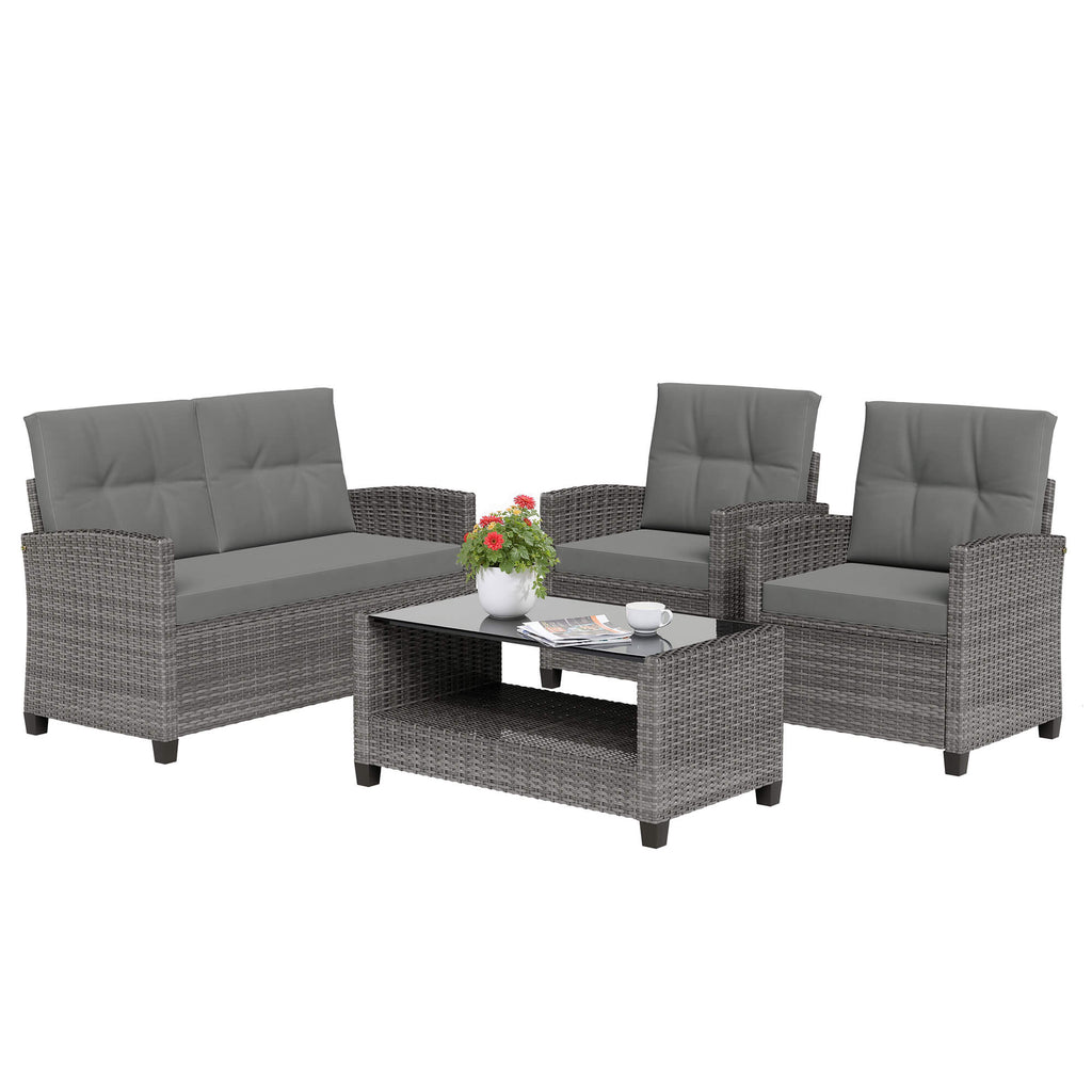 Vongrasig Patio Furniture 4 Pieces Outdoor Wicker Loveseat Set