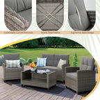 Vongrasig Patio Furniture 4 Pieces Outdoor Wicker Loveseat Set