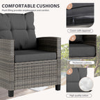 Vongrasig 3 Piece Patio Furniture Set Small Outdoor Wicker Rattan Front Porch Bistro Set Cushioned Patio Chairs Conversation Set with Glass Table for Lawn, Garden, Backyard, Balcony, Poolside