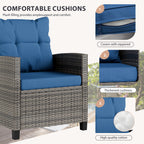 Vongrasig 3 Piece Patio Furniture Set Small Outdoor Wicker Rattan Front Porch Bistro Set Cushioned Patio Chairs Conversation Set with Glass Table for Lawn, Garden, Backyard, Balcony, Poolside