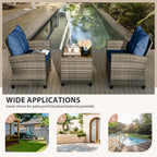Vongrasig 3 Piece Patio Furniture Set Small Outdoor Wicker Rattan Front Porch Bistro Set Cushioned Patio Chairs Conversation Set with Glass Table for Lawn, Garden, Backyard, Balcony, Poolside