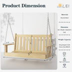 Walsunny Wooden Hanging Swing Chair Natural Wood 2-Seated Bench Swing with Hanging Chains and Cozy Armrests Patio Porch Swing