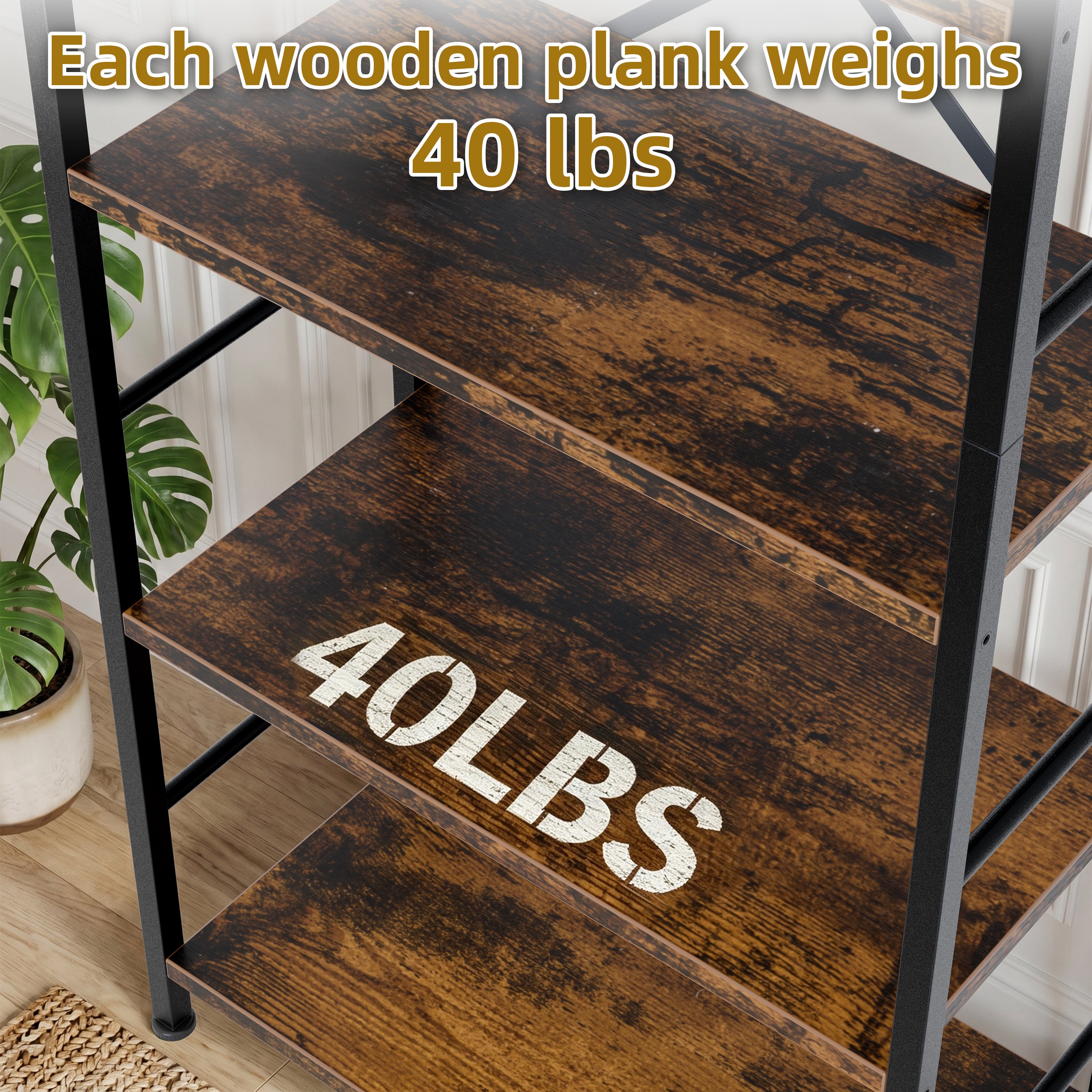 Vongrasig 6 Tier Arched Bookshelf, Industrial Tall Open Bookcase | 80”H Display Standing Shelf with Sturdy Wood and Metal Frame for Home Office, Living Room, Bedroom