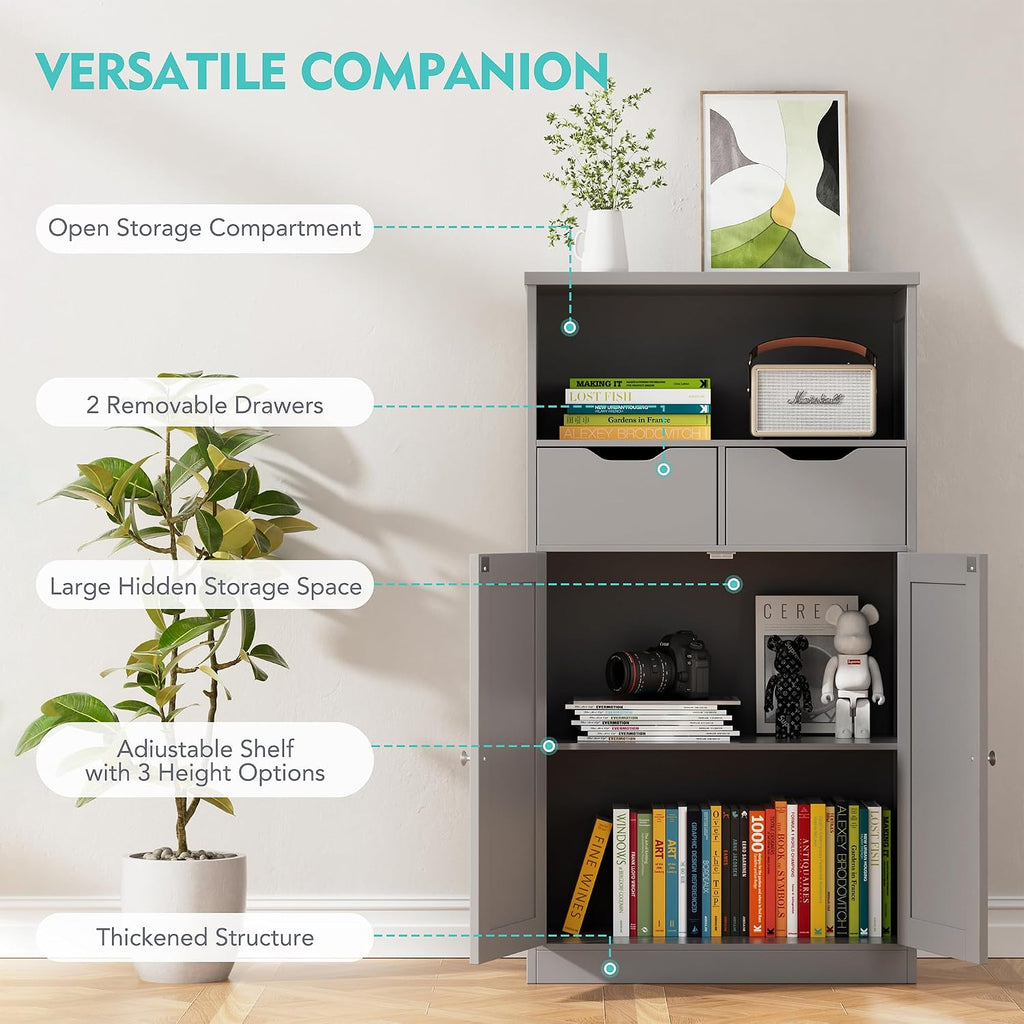 Vongrasig Bathroom Storage Cabinet, 42.5" H Freestanding Floor Cabinet | Wooden Modern Cabinet with 2 Drawers, Open Shelf and Adjustable Shelf for Bathroom, Laundry Room and Entryway