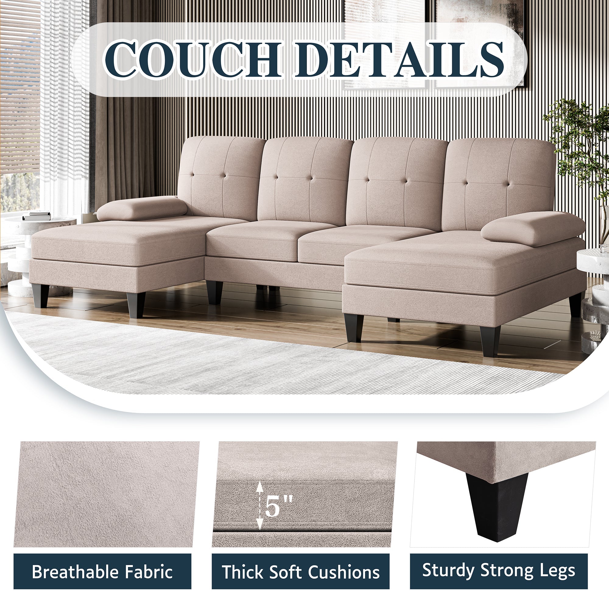WALSUNNY 106'' Sectional Sofa Couches #color_cream