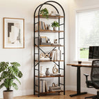 Vongrasig 6 Tier Arched Bookshelf, Industrial Tall Open Bookcase | 80”H Display Standing Shelf with Sturdy Wood and Metal Frame for Home Office, Living Room, Bedroom